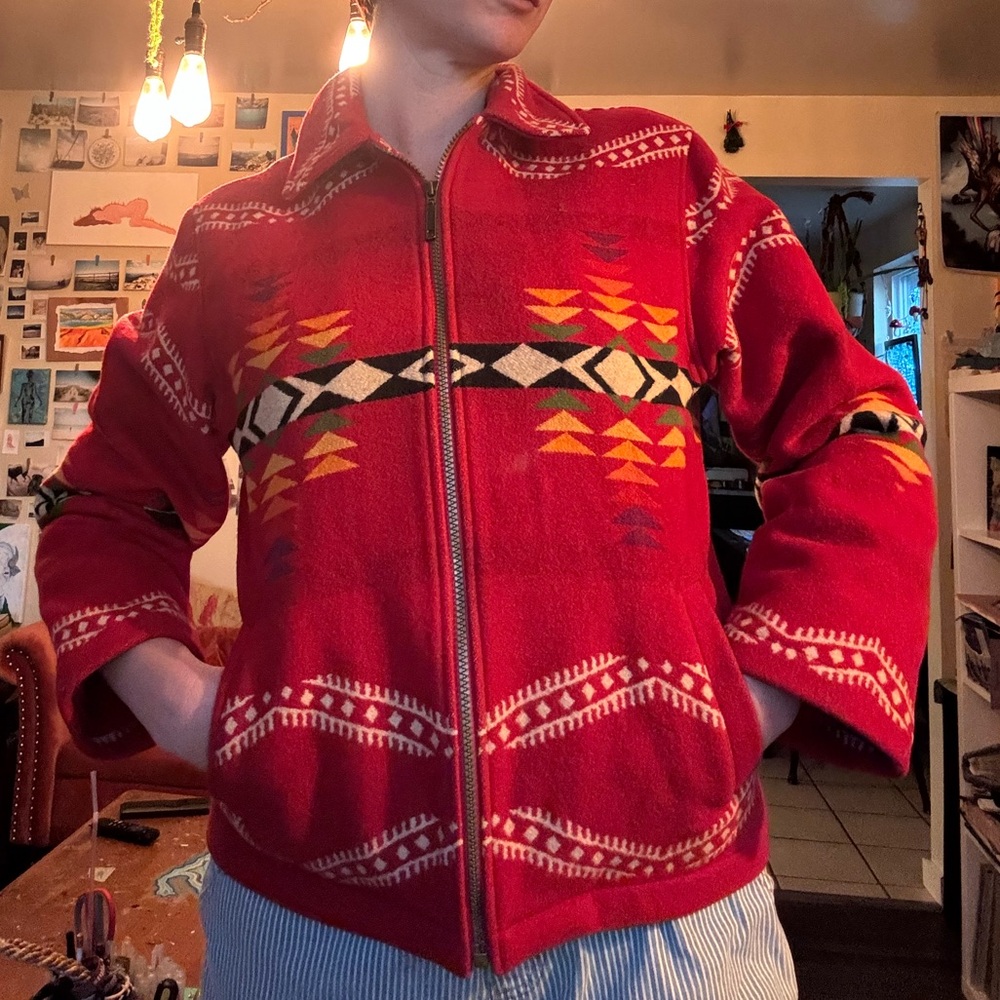 Vintage Pendleton full zip wool Aztec blanket Jacket with Geometric Accents